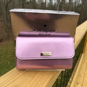 NWT Kate Spade Patent Fabric Quartz Pin Kenzie Wristlet Clutch w/Box